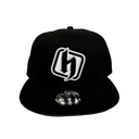 Black snapback with white logo