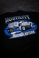 Men's Black T-shirt with blue and white graphic of monster truck 