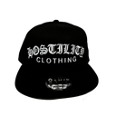 black snapback hat with white lettering